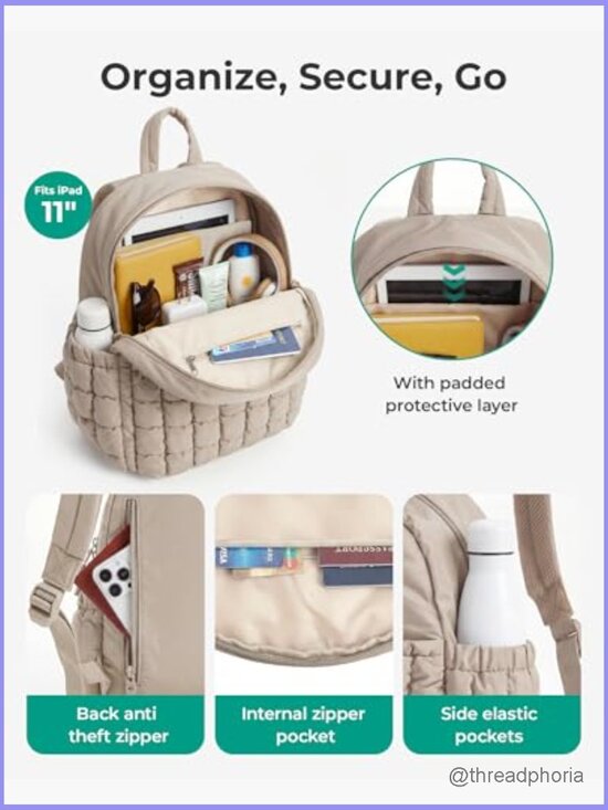 Mini Backpack with Detachable Pouch, Quilted Daypack Set main image 4